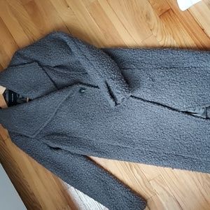 Tahari faux shearing dark gray single button asymmetrical pea coat XS